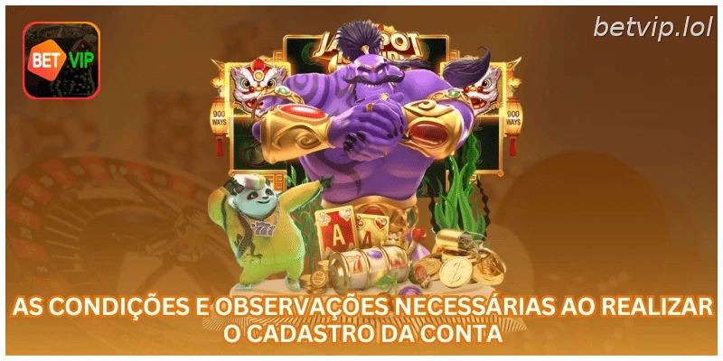 As condições e observações necessárias ao realizar o cadastro da conta.